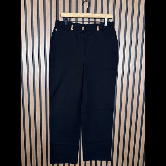 St John Jeans 12 Womens Black Gold Button Straight Leg Denim - Picture 1 of 10
